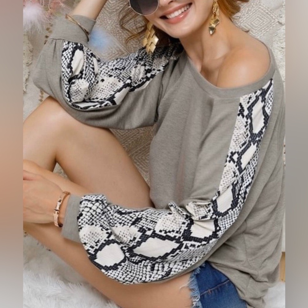 NWT! French Terry Snake Print Long Sleeve Top